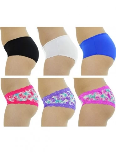 Panties Boylegs Panties for Women (Pack of 6) - Floral Lace/Solid Microfiber - CO12OHU8ONG $25.81