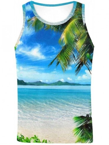 Undershirts Men's Muscle Gym Workout Training Sleeveless Tank Top Tropical Beach with Palms - Multi9 - C719DW8K4EW $61.08