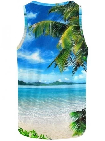 Undershirts Men's Muscle Gym Workout Training Sleeveless Tank Top Tropical Beach with Palms - Multi9 - C719DW8K4EW $29.51
