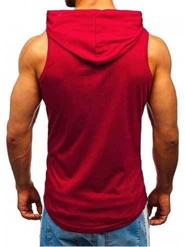 Thermal Underwear Men's Workout Hooded Tank Tops Bodybuilding Muscle Cut Off T Shirt Sleeveless Gym Hoodies - Wine - CJ194EAW...