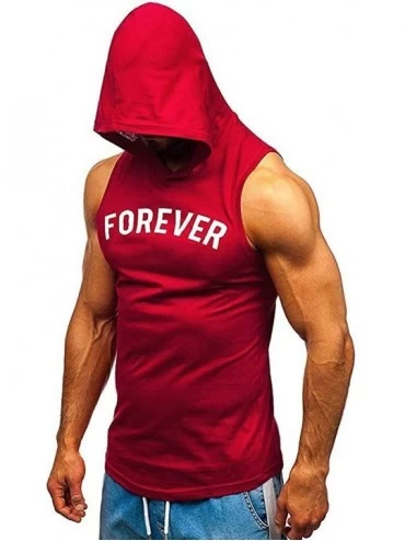 Thermal Underwear Men's Workout Hooded Tank Tops Bodybuilding Muscle Cut Off T Shirt Sleeveless Gym Hoodies - Wine - CJ194EAW...