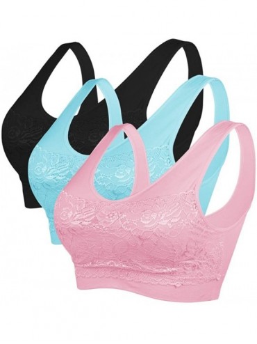 Bras Sports Bra Seamless Lace Coverage Comfortable Daily Bralette with Removable Pads - Black 1- Pink 1- Blue 1 - CY18RXSCSK5...