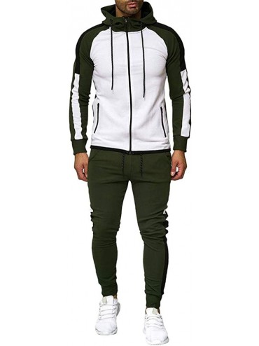 Sleep Sets Gradient Zipper Print Sweatshirt Mens Top Pants Sets Sport Suit Tracksuit - Army Green - C218YIQTYR5 $72.17