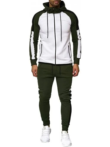 Sleep Sets Gradient Zipper Print Sweatshirt Mens Top Pants Sets Sport Suit Tracksuit - Army Green - C218YIQTYR5 $62.83