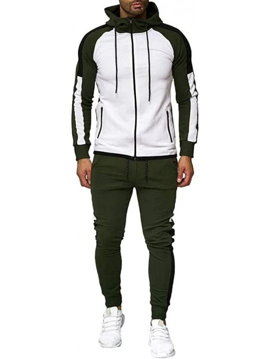 Sleep Sets Gradient Zipper Print Sweatshirt Mens Top Pants Sets Sport Suit Tracksuit - Army Green - C218YIQTYR5 $30.56