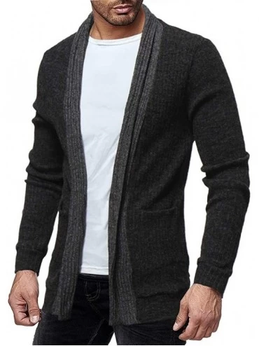 Thermal Underwear Fashion Solid Cardigan Sweater Men Sweatshirts Casual Slim Fit Jacket Coat - Black - CO18I6RX5OW $30.50