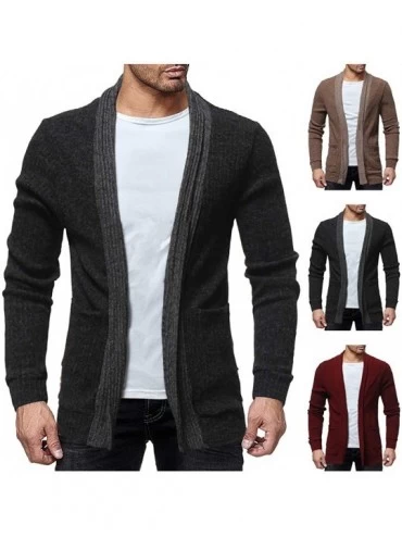 Thermal Underwear Fashion Solid Cardigan Sweater Men Sweatshirts Casual Slim Fit Jacket Coat - Black - CO18I6RX5OW $30.50