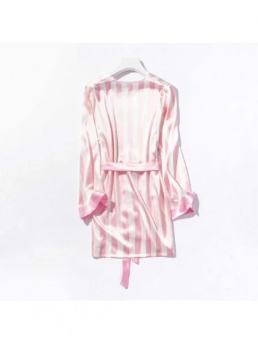 Garters & Garter Belts Pajamas Set Sleepwear Women Sleepdress Kimono Robe Long Trousers Striped Nightwear 3PC Sets - Pink - C...