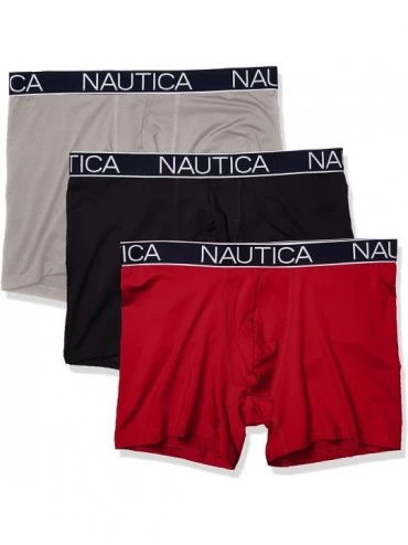 Boxer Briefs Men's Brushed Poly 3 Pack Boxer Brief - Alloy/Black/Nautica Red - CL18Y54WACQ $30.69