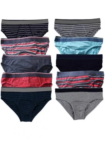 Briefs Men's Cotton Underwear Hip Briefs 5-Pack Classic Stretch Bulge Pouch Bikini Undies with Assorted Solid Color Stripe - ...