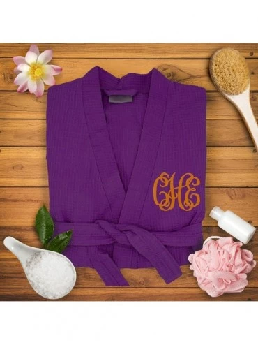 Robes Personalized Waffle Bridesmaid Kimono Robe Wedding Bridal Party Robes Womens Bathrobe - Custom Monogrammed Purple - CI1...