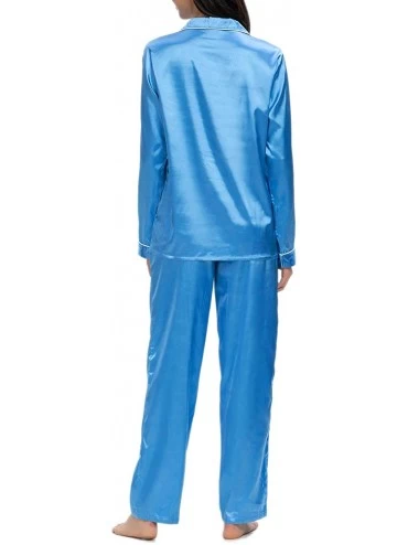 Sets Women's Satin Pajamas Set Long Sleeve and Button-Down Sleepwear Silky Loungewear PJ Sets - A_blue3 - C419DCU4GCN $23.78