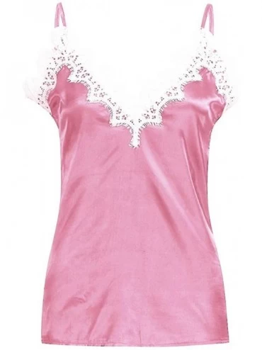 Thermal Underwear Women Sexy Camisole V-Neck Lace Patchwork Sleeveless Camis Tank Tops Blouse - Pink - CM18NMYI7DG $11.14