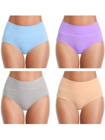 Panties Womens Underwear-High Waist Full Coverage Cotton Brief Colorful Panties for Women - 4 Pack in 4 Light Colors - CO18Y9...