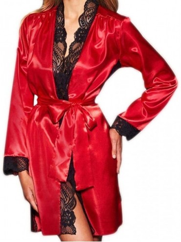 Robes Charming Sexy Women's Underwear Bathrobe Silk Kimono Lace Gown Robe - Red - CO18N9ZCUCI $26.42
