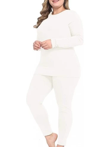 Thermal Underwear Thermal Underwear for Women Long Johns Set Plus Size Fleece Lined Ultra Soft - White - CL18ALI5742 $41.37