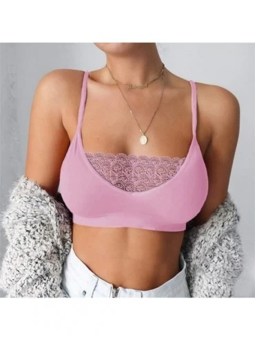 Slips Sexy Women Elastic Cage Bra Lace Camisole Tank Tops Bra Bustier - Pink - C0194IZQIQM $9.32