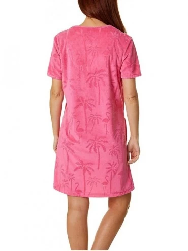 Robes Womens Embossed Palm Short Sleeve Terry Robe - Pink Flare - CR1950MDNYC $28.20