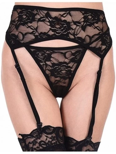 Garters & Garter Belts Lace Garter Belt with Straps and Clips and Stockings Set - Black Style 1 - CK17YHSEHZW $18.76