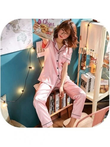 Sets Short Sleeve Silk Pajamas Set Women Summer Pajama Sets Satin Pijama Sleepwear Pyjamas Red Nightwear - Pink - CM1908CUK6Y...