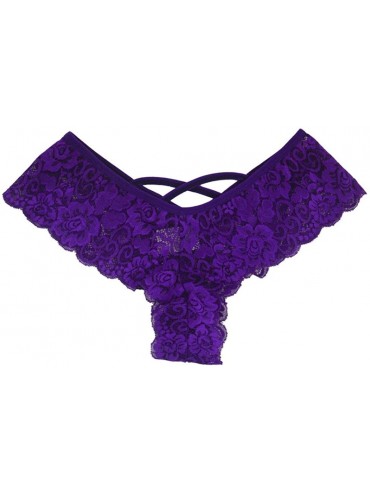 Shapewear Women Sexy G-String Lace Flowers Low Waist Underwear Panties Lingerie Sleepwear Thongs - Purple - CS18GEE0IRZ $19.37
