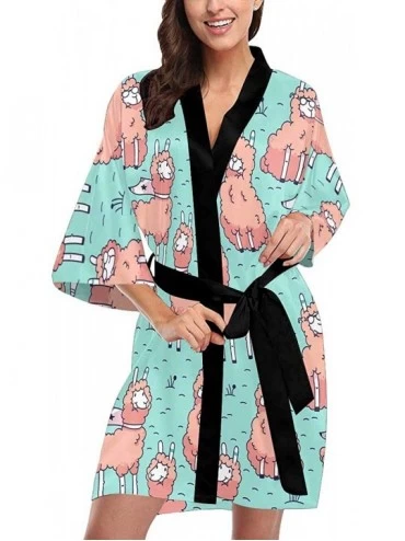 Robes Custom Cute Lamas Leaves Women Kimono Robes Beach Cover Up for Parties Wedding (XS-2XL) - Multi 1 - CV194S4YAU4 $82.81