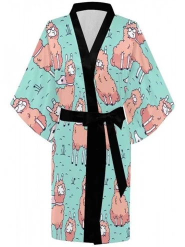 Robes Custom Cute Lamas Leaves Women Kimono Robes Beach Cover Up for Parties Wedding (XS-2XL) - Multi 1 - CV194S4YAU4 $48.12