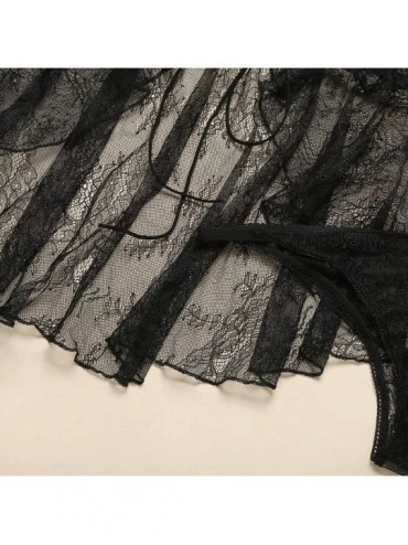 Baby Dolls & Chemises Women Sexy Lace Mesh Lingerie Underwear Sleepwear Nightdress Sequins Pajamas Plus Size - Black - CL197L...
