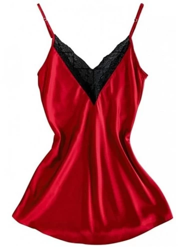 Bras New Women Lace Satin Silk Sleepwear V-Neck Lingerie Pajamas Nightdress Underwear - Red - C8197ZMWHL3 $24.78