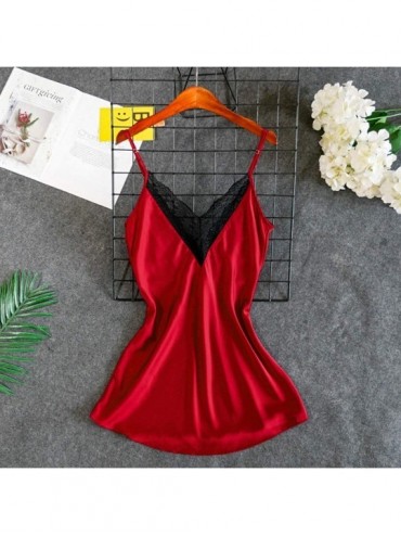 Bras New Women Lace Satin Silk Sleepwear V-Neck Lingerie Pajamas Nightdress Underwear - Red - C8197ZMWHL3 $29.81