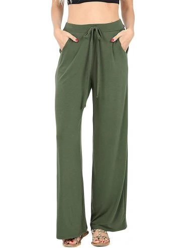 Bottoms Womens & Plus Comfy Stretch Solid Drawstring Wide Leg Lounge Pants - Army Green - CI1950K7OWC $36.64