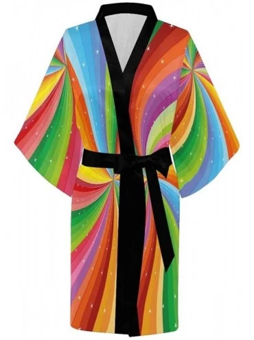 Robes Custom Red Marble Stripe Women Kimono Robes Beach Cover Up for Parties Wedding (XS-2XL) - Multi 4 - CC194S4OWTU $45.31