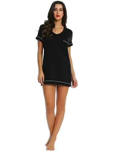 Nightgowns & Sleepshirts Womens Soft Bamboo Nightgown - Short Sleeve V Neck - Black - CQ1944QL82M $20.09