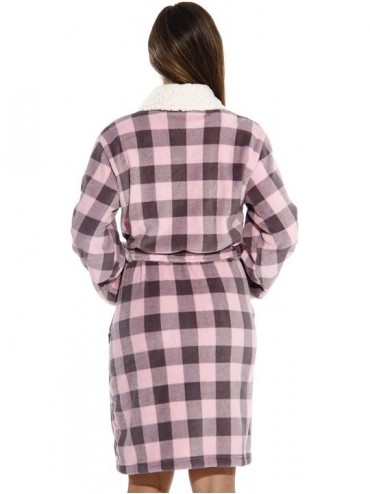 Robes Sherpa Trim Plush Robe for Women - Pink / Charcoal - C417YQRK5CI $51.79