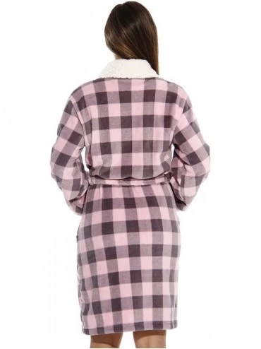 Robes Sherpa Trim Plush Robe for Women - Pink / Charcoal - C417YQRK5CI $45.17