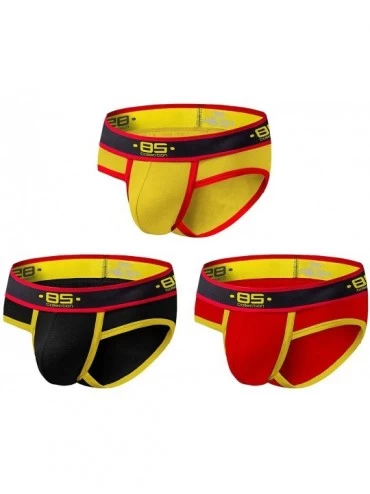 Briefs Men's 3 Pack Cotton Underwear Breathable Low Rise Big Pouch Briefs - Black-red-yellow - CO18Z92YO8U $33.03