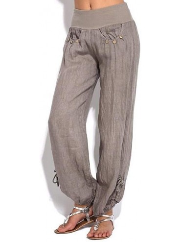 Bottoms Harem Pants Women Lounge Pants Plus Size Wide Leg Cotton Linen Pants Loose Yoga Travel Pajama Pants with Pockets Khak...