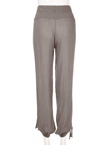 Bottoms Harem Pants Women Lounge Pants Plus Size Wide Leg Cotton Linen Pants Loose Yoga Travel Pajama Pants with Pockets Khak...