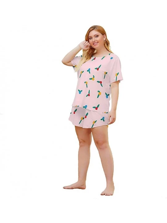Sets Women's Pajamas Set Plus SizeShort Sleeves Printed Sleepwear - Pink G - C2196ST7MZ3 $28.33