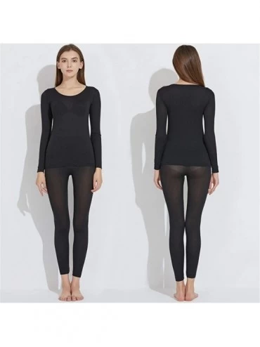 Thermal Underwear Thermal Underwear for Women- Winter Base Layer Top & Bottom Set Long Sleeve Ultrathin Shirt/Top - Black - C...