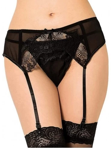 Nightgowns & Sleepshirts Lace Womens's Garters Belt 4-Strap with G-String Lingerie Set - Black-2 - CZ19E49WDSA $27.20