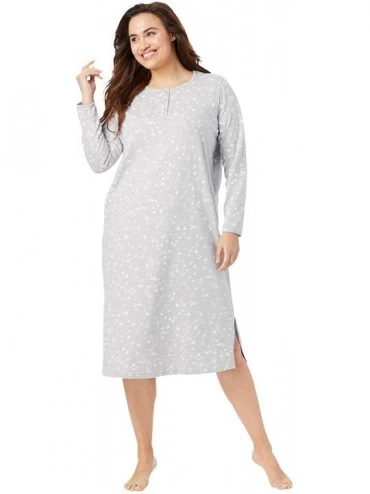 Nightgowns & Sleepshirts Women's Plus Size Long-Sleeve Henley Print Sleepshirt Nightgown - Heather Grey Stars (0965) - CJ190S...