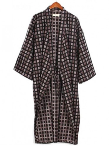 Robes Japanese Style Men Thin Cotton Bathrobe Pajamas Kimono Gown Bathrobes Sleepwear-F02 Coffee - CB18UYUZ7XX $63.37