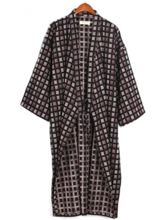 Robes Japanese Style Men Thin Cotton Bathrobe Pajamas Kimono Gown Bathrobes Sleepwear-F02 Coffee - CB18UYUZ7XX $35.21