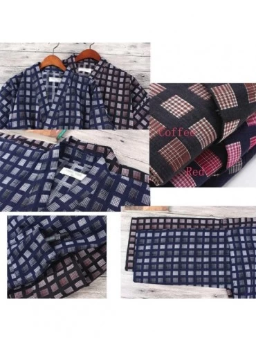 Robes Japanese Style Men Thin Cotton Bathrobe Pajamas Kimono Gown Bathrobes Sleepwear-F02 Coffee - CB18UYUZ7XX $35.21