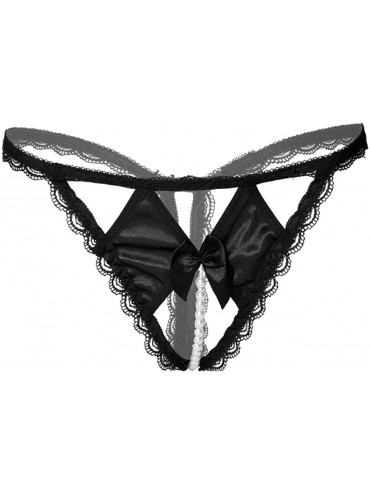 Panties Sexy Underwear Panties for Women Lace G-String Bowknot G-String Thongs Hollow Out Briefs - Black - CA194LLYHIA $18.71