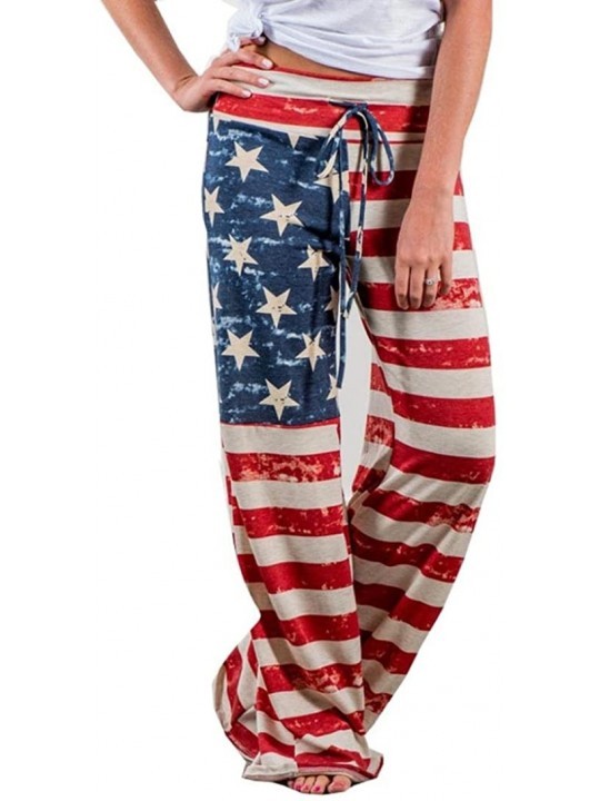 Bottoms Women's American Flag Floral Drawstring Loungewear Trousers Leisure Cotton Bottoms - Multicolor -1 - C918D8TQLAI $34.79