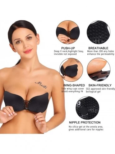 Accessories Womens self Adhesive Bra Push up Backless Strapless Reusable Invisible Bra with Clips - String- Shiny Black - C21...