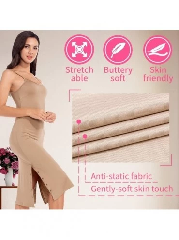 Slips Full Slip for Women Knee Length Adjustable Spaghetti Strap Camisole Dress - Khaki - CZ19C2K8M06 $19.93