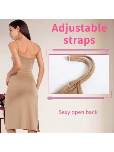 Slips Full Slip for Women Knee Length Adjustable Spaghetti Strap Camisole Dress - Khaki - CZ19C2K8M06 $19.93